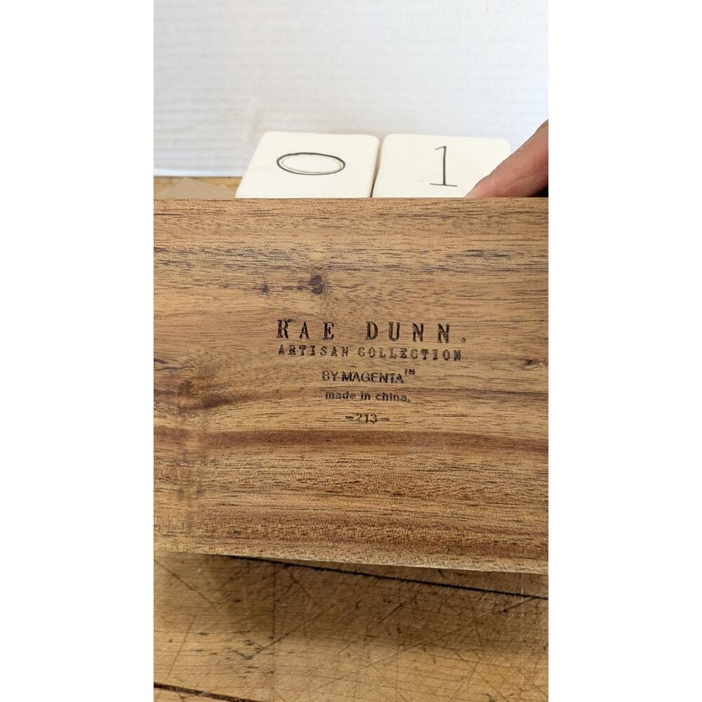 Rae Dunn Ceramic Perpetual Desk Calendar w/ Wood Block Holder Glossy Home Decor - Picture 6 of 6